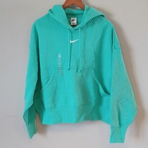 Nike Womens Phoenix Fleece Center Swish Oversized Sm Green Pullover Hoodie NWT